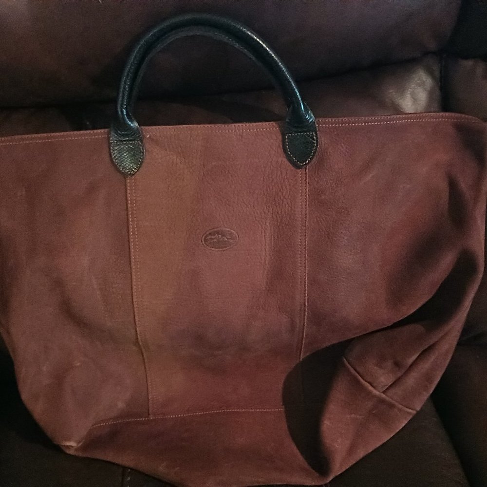 Longchamp Brown Leather Large Shoulder Tote Bag